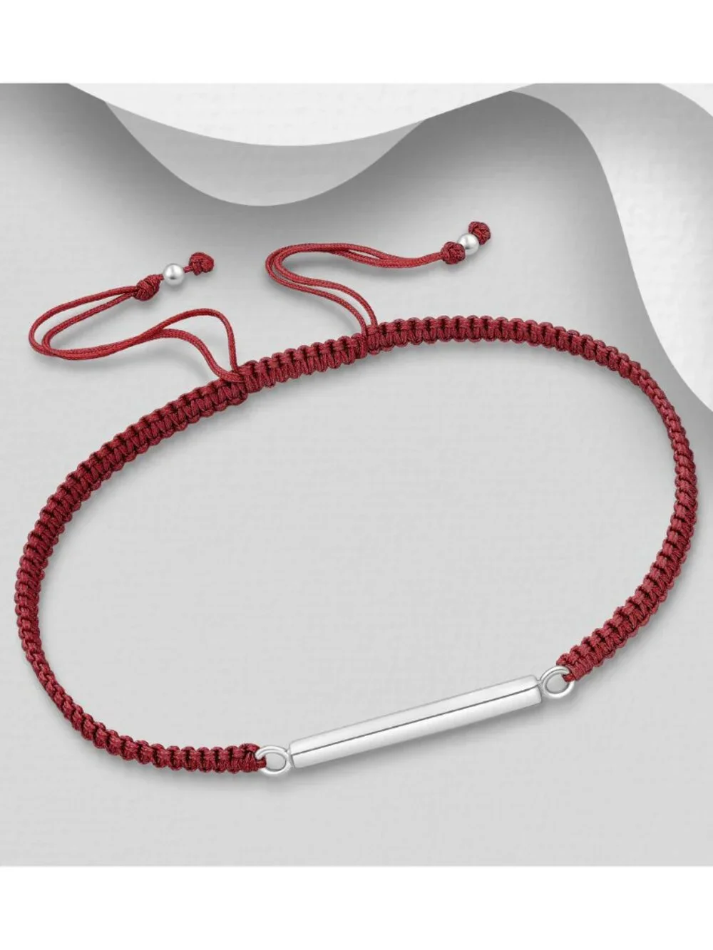 925 Sterling Silver Bar with Adjustable Thread Bracelet